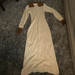 Vtg 70s Wenjilli earthy Knit crochet Maxi Dress 11/12